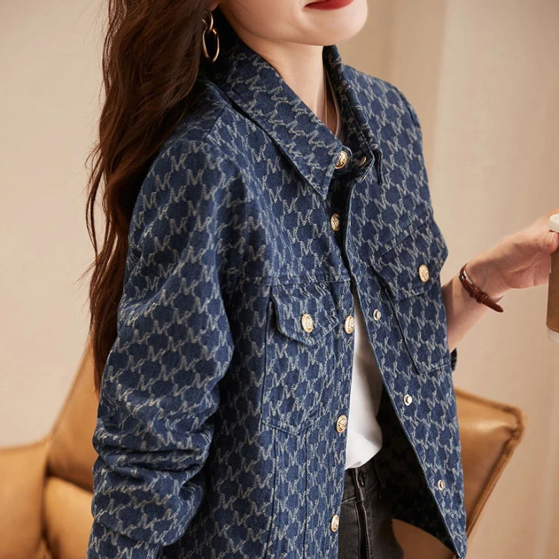 Winter Clothing On Sale - Blauwe dames denim jassen met print