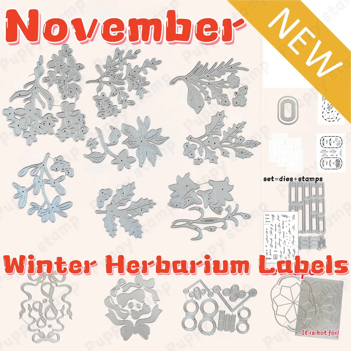Winter Clothing Label - Winter Herbarium Labels Metalen snijmallen Duidelijke