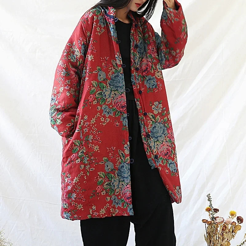 Jacket Winter Clothing - Chinese Stijl Kleding Warm Katoen Print