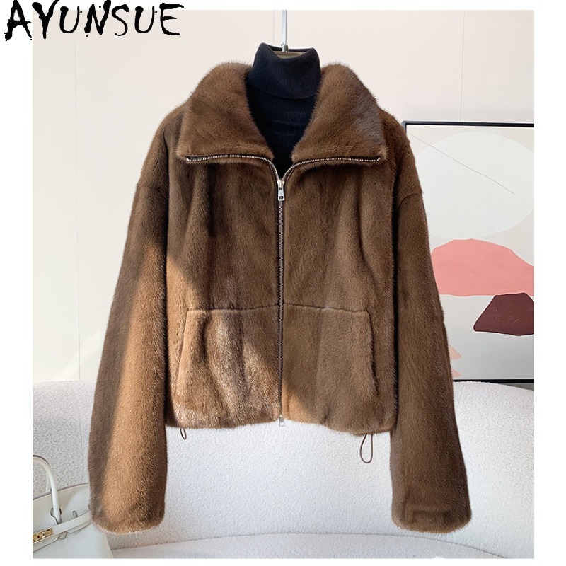 Winter Clothing Label - AYUNSUE Paars Label Fluwelen hele nertsbontjas