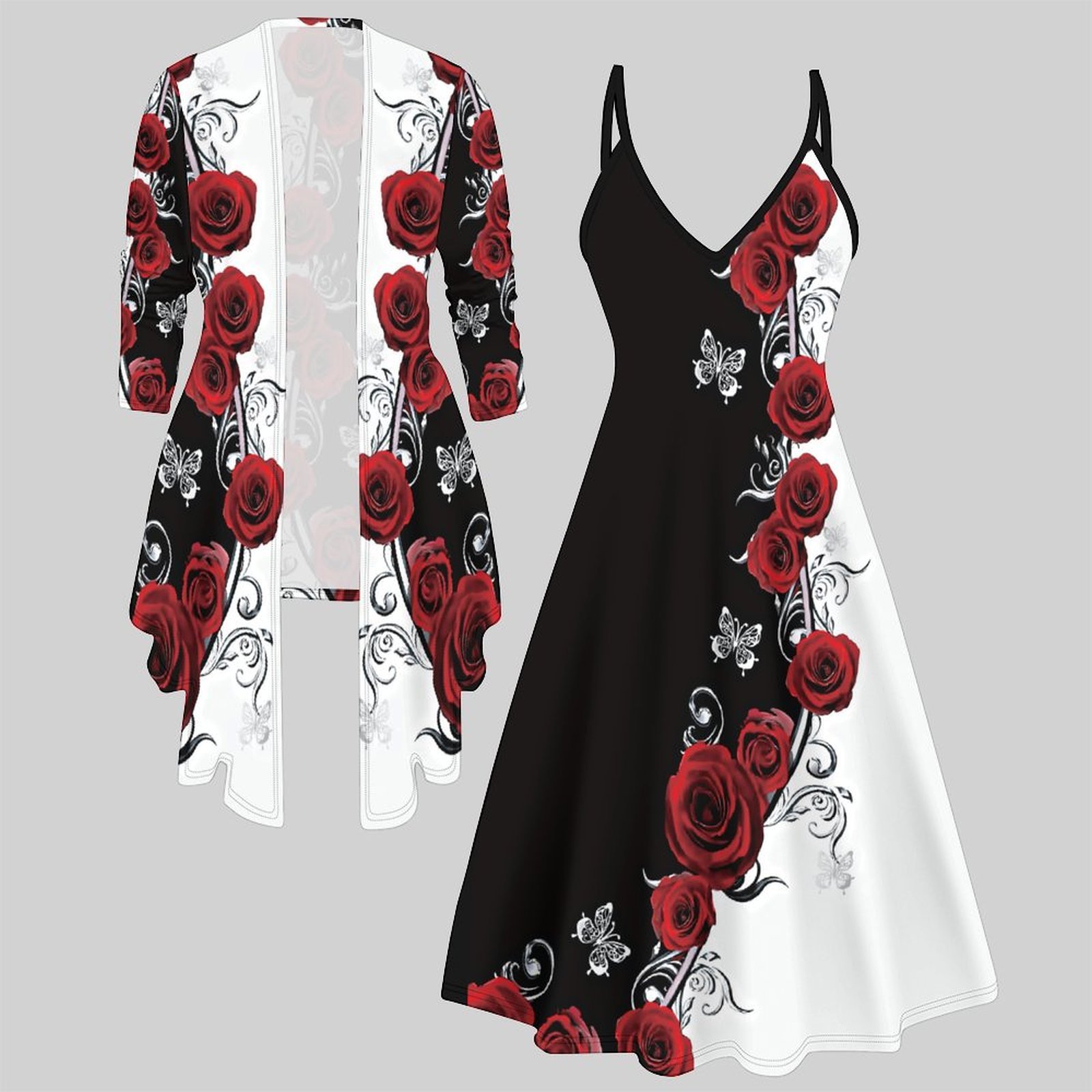 Winter Clothing Equipment - Tweedelig damespak met midi-jurk, 3/4 mouwen